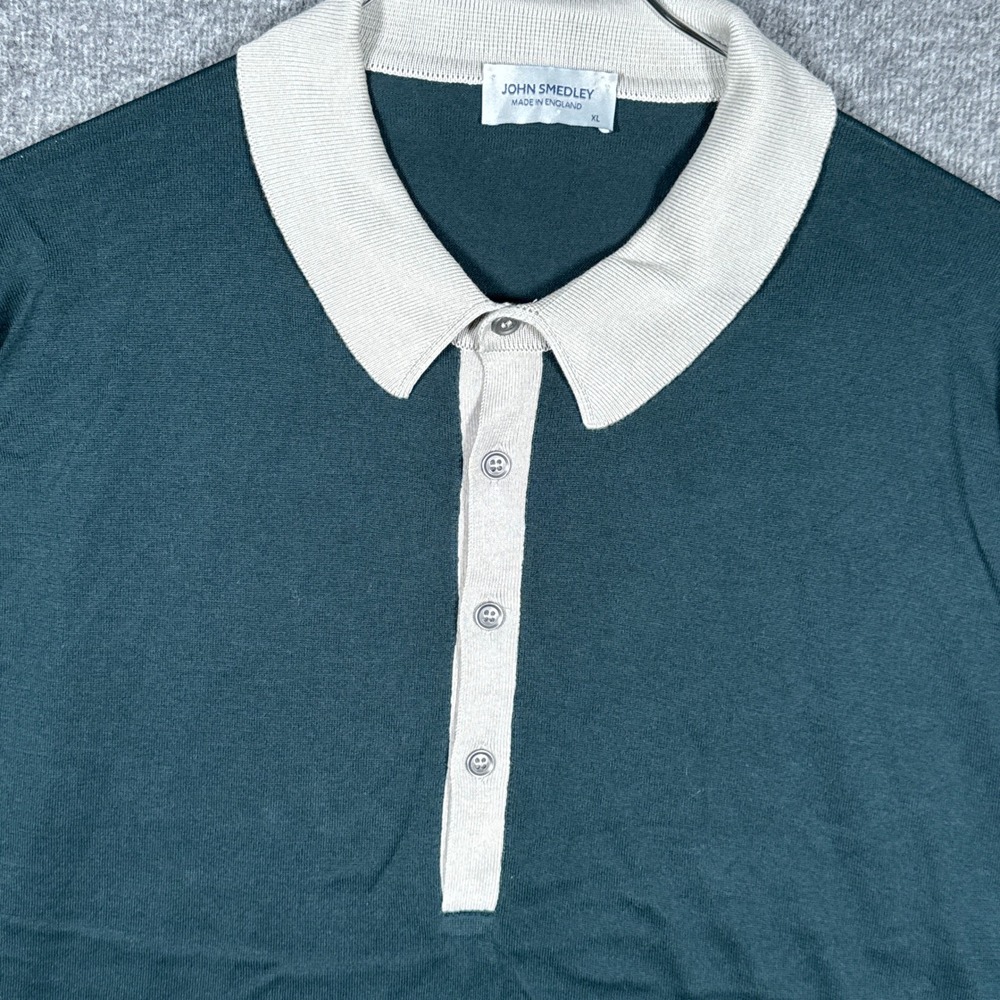 John Smedley Knit Polo Shirt Mens XL Green Sea Island Cotton England UK